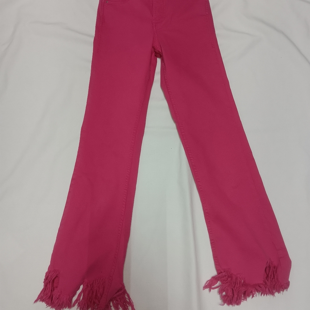 Fringed Pink Pants Sara smoll elastic with broken details at the hem